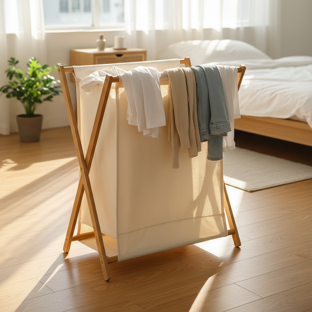 Scandi-Inspired X-Frame Laundry Hamper - Premium Cotton Linen Storage
