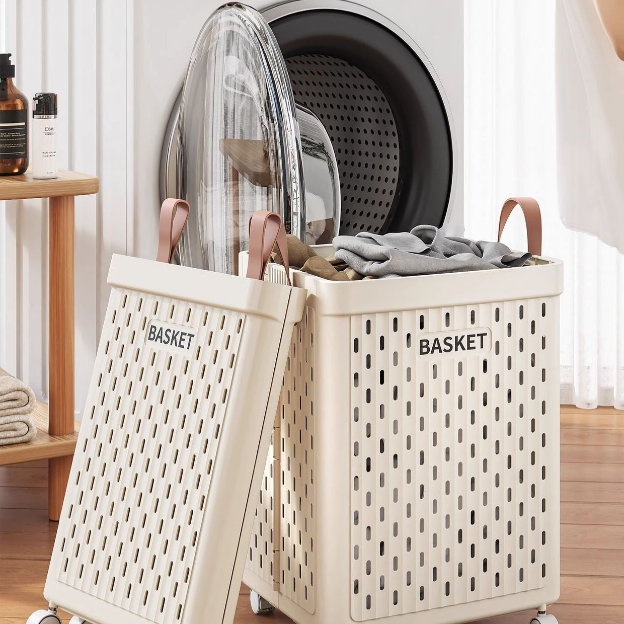 Foldable Rolling Laundry Basket with Swivel Wheels - Home Storage Organizer