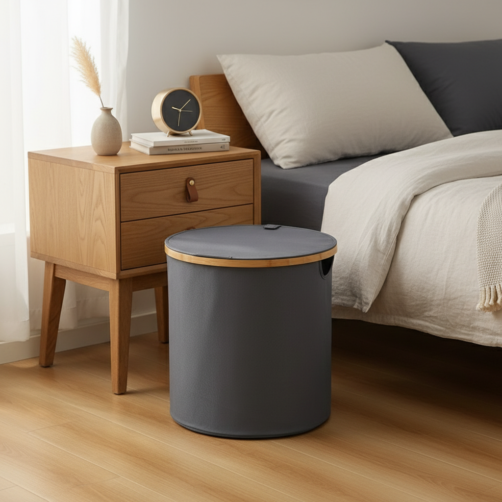 ZenHarmony | Scandi-Inspired Natural Bamboo & Premium Linen Laundry Hamper