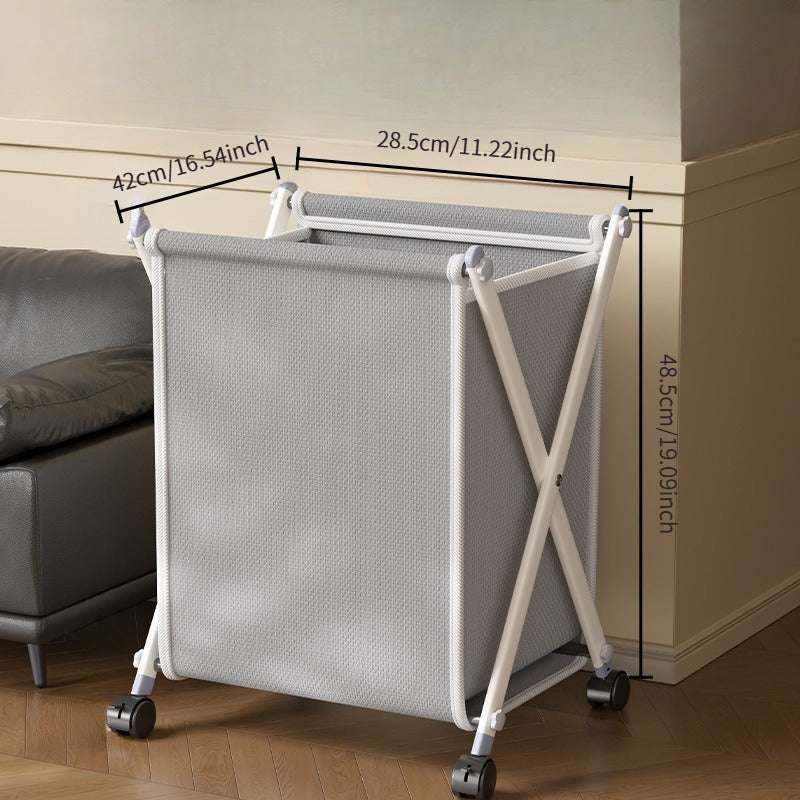 X-Frame Rolling Laundry Basket - Foldable with Wheels