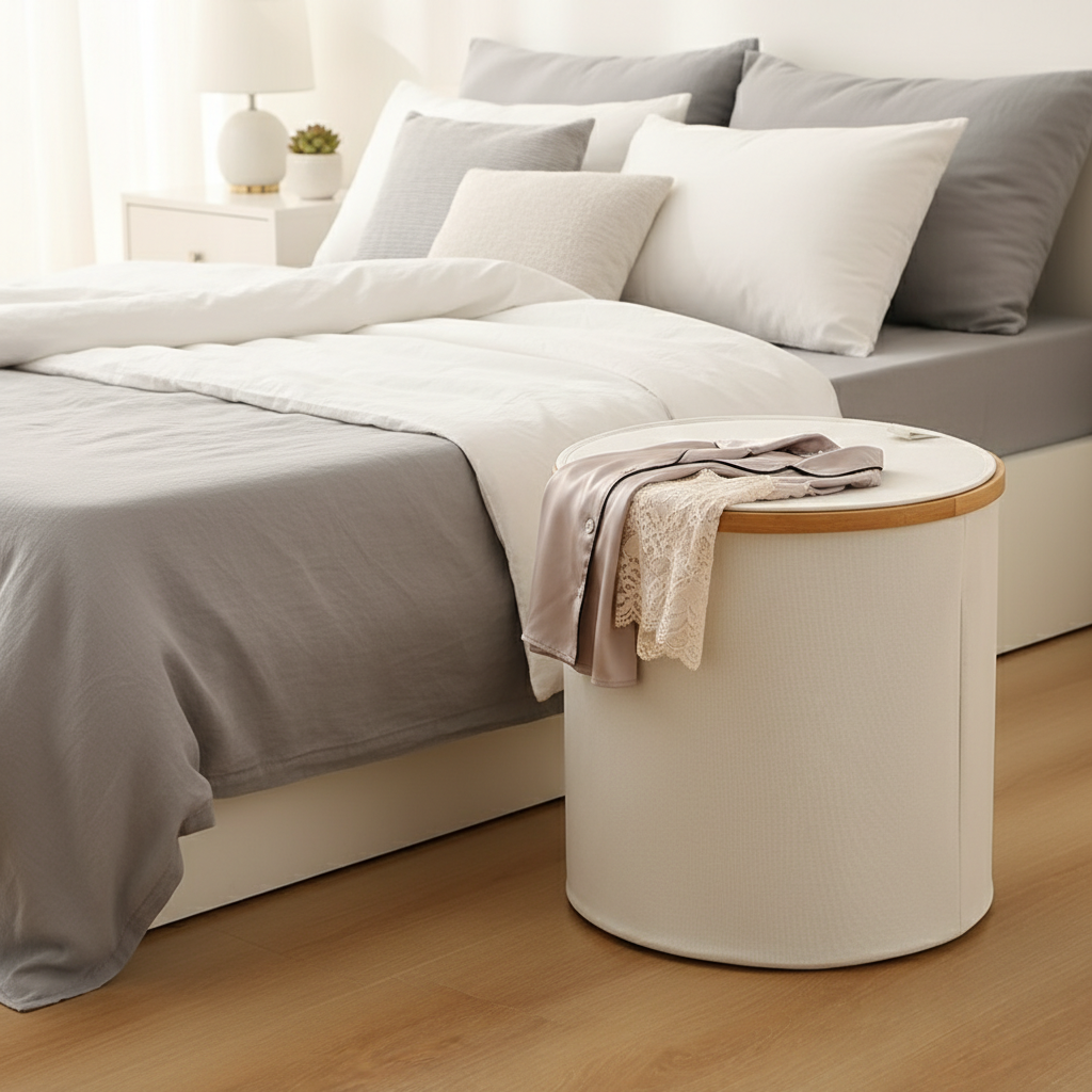 ZenHarmony Scandi natural bamboo and linen laundry hamper - premium home storage