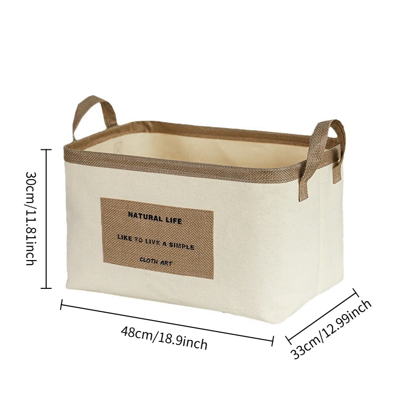 Foldable Linen Canvas Storage Basket with Handles – Natural Style