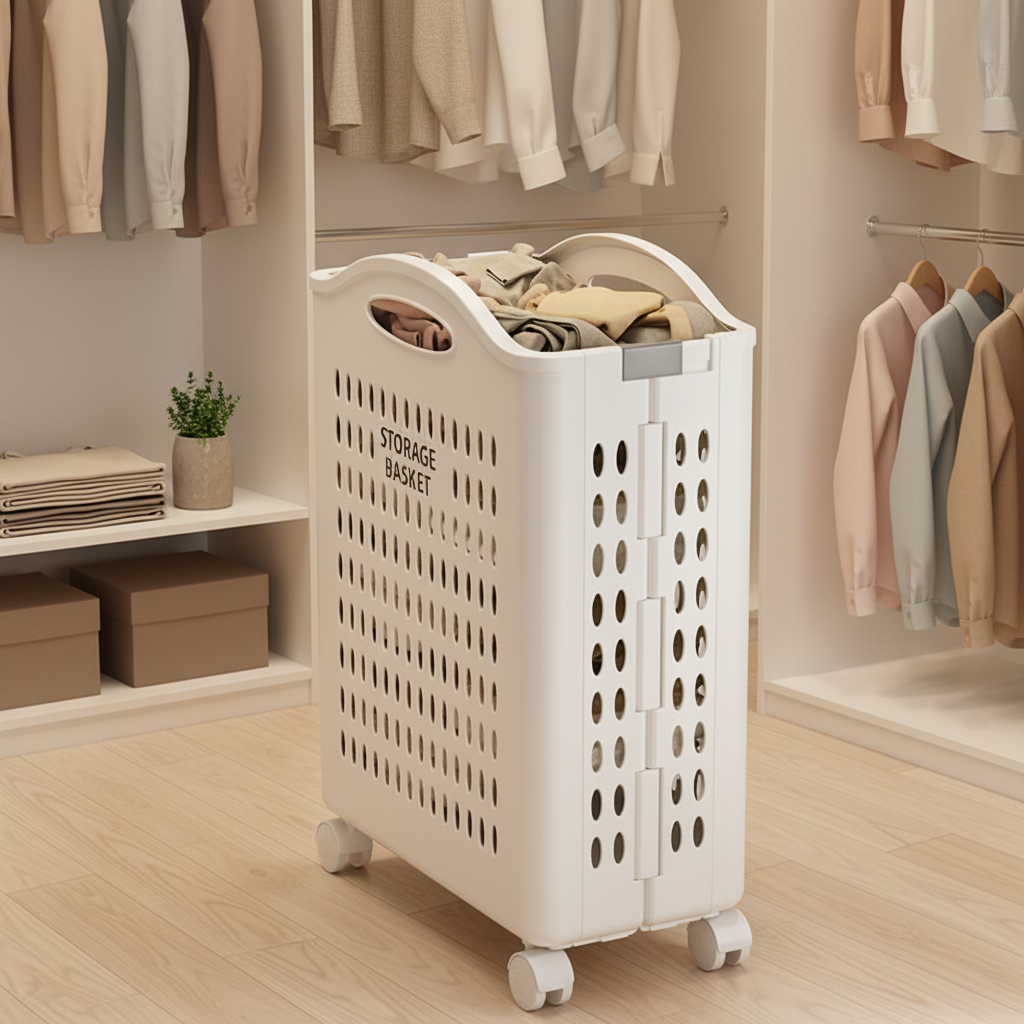 360 degree wheel laundry cart with tall sides - bedroom and bathroom storage