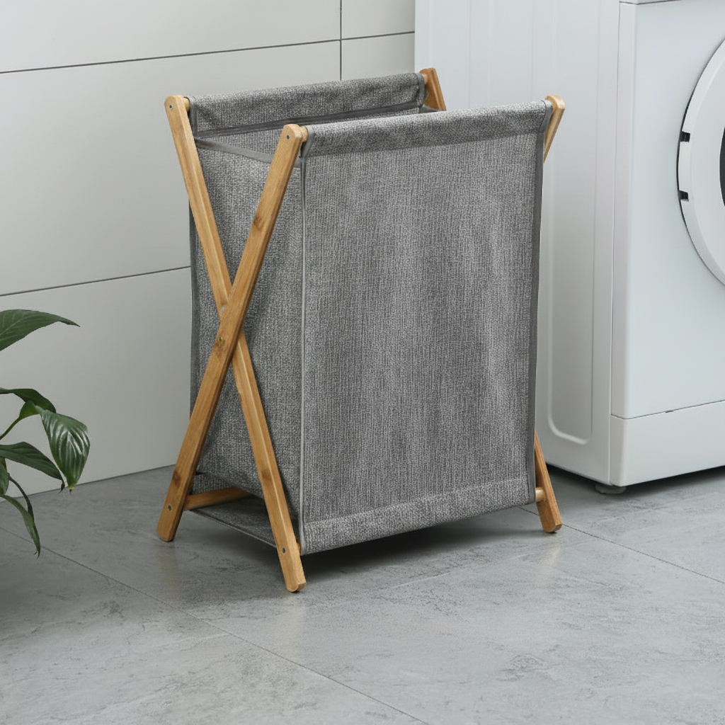 Scandi-Inspired X-Frame Laundry Hamper - Premium Cotton Linen Storage