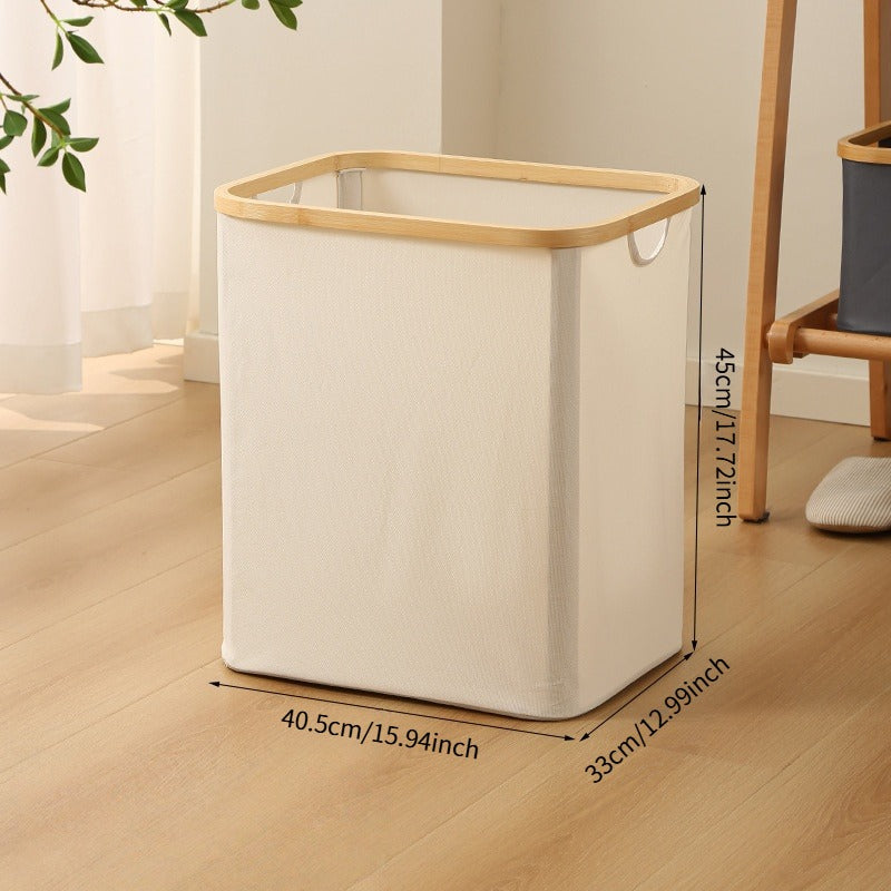 Scandi Foldable Laundry Basket with Bamboo Rim - Open Top & Lidded Options