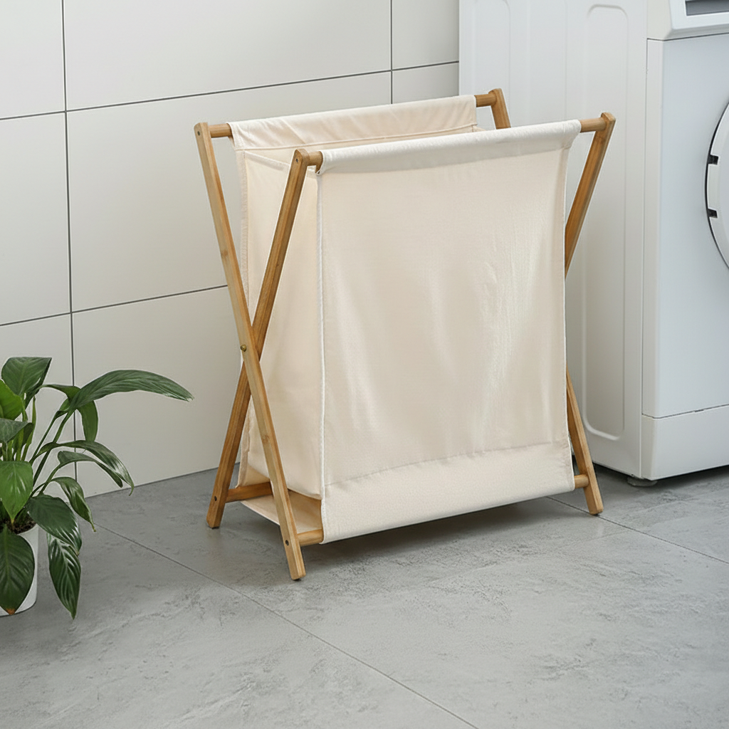 Scandi-Inspired X-Frame Laundry Hamper - Premium Cotton Linen Storage