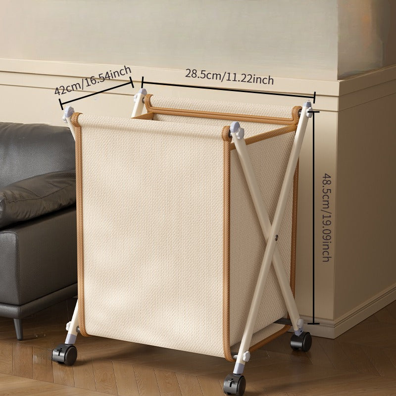 X-Frame Rolling Laundry Basket - Foldable with Wheels