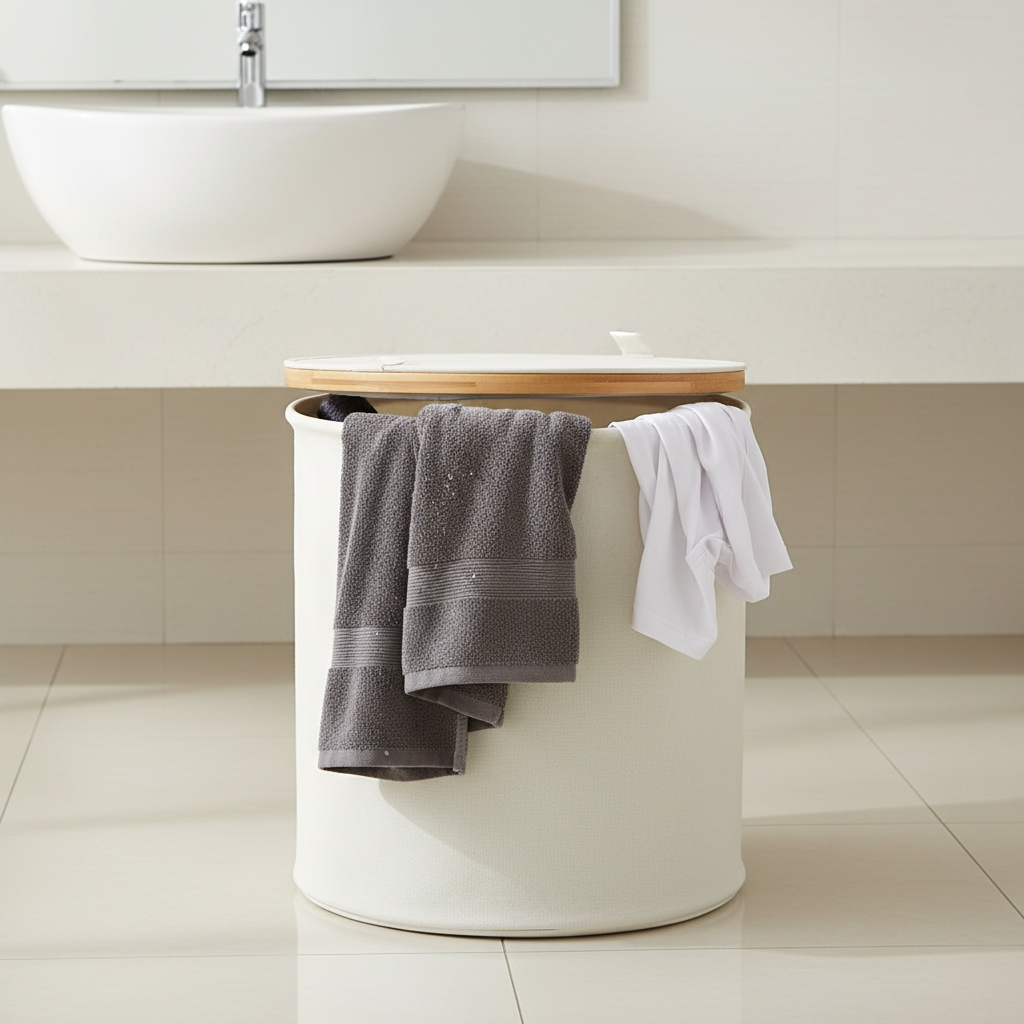 Bamboo frame laundry hamper with linen bag - Scandinavian home decor