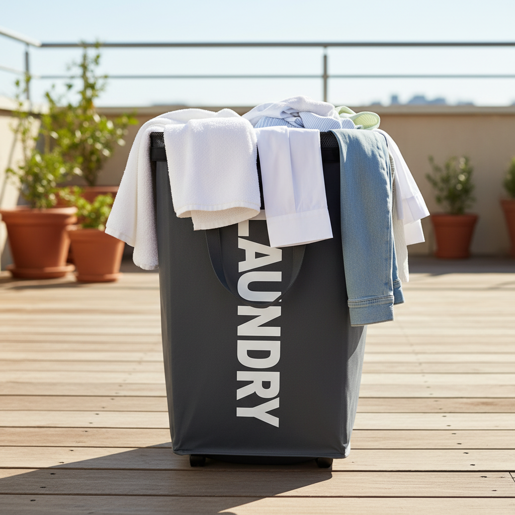 Large capacity Oxford laundry basket with 360 degree wheels for easy transport