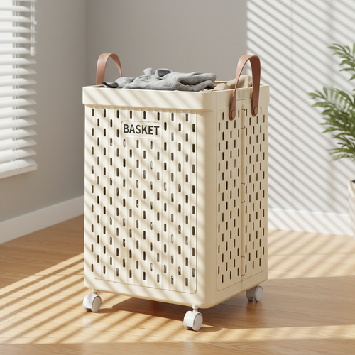 Collapsible laundry hamper on wheels - space saving bedroom storage