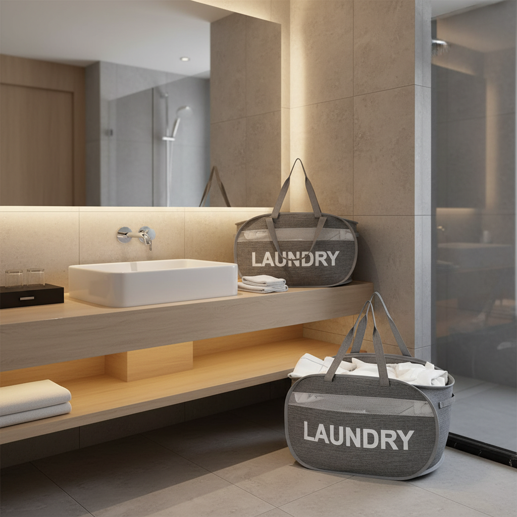 Collapsible mesh laundry hamper for college dorm - lightweight travel bag