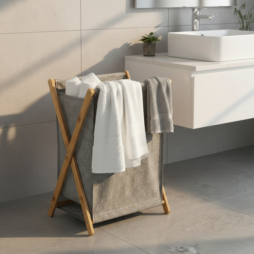 Scandi-Inspired X-Frame Laundry Hamper - Premium Cotton Linen Storage