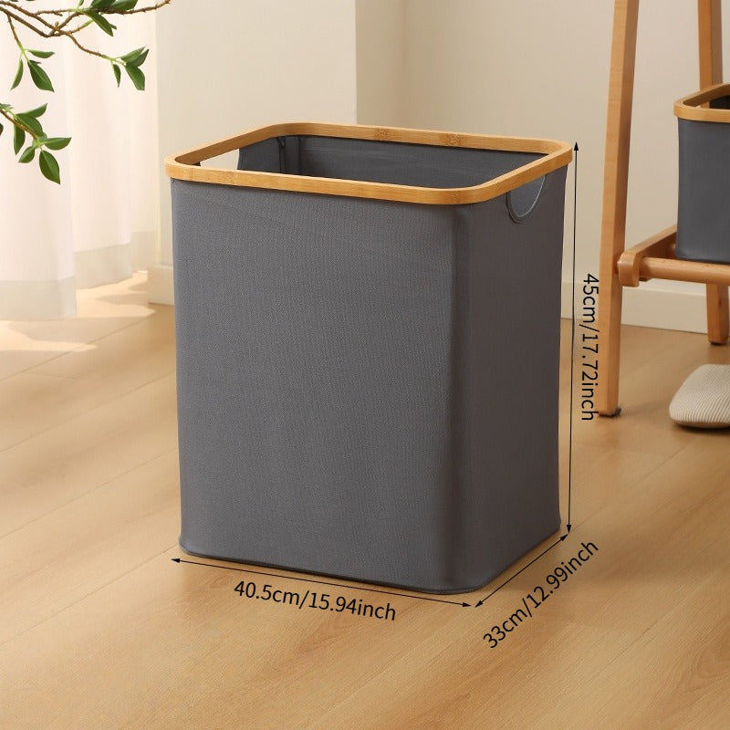 Scandi Foldable Laundry Basket with Bamboo Rim - Open Top & Lidded Options