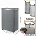 2-Section Rolling Laundry Hamper with Removable Bags, Bamboo Rim & Lid, Heavy Duty Laundry Sorter