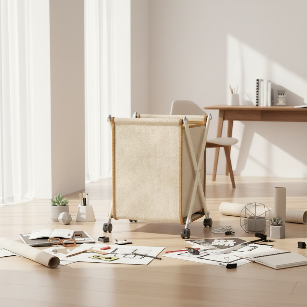 X-Frame Rolling Laundry Basket - Foldable with Wheels