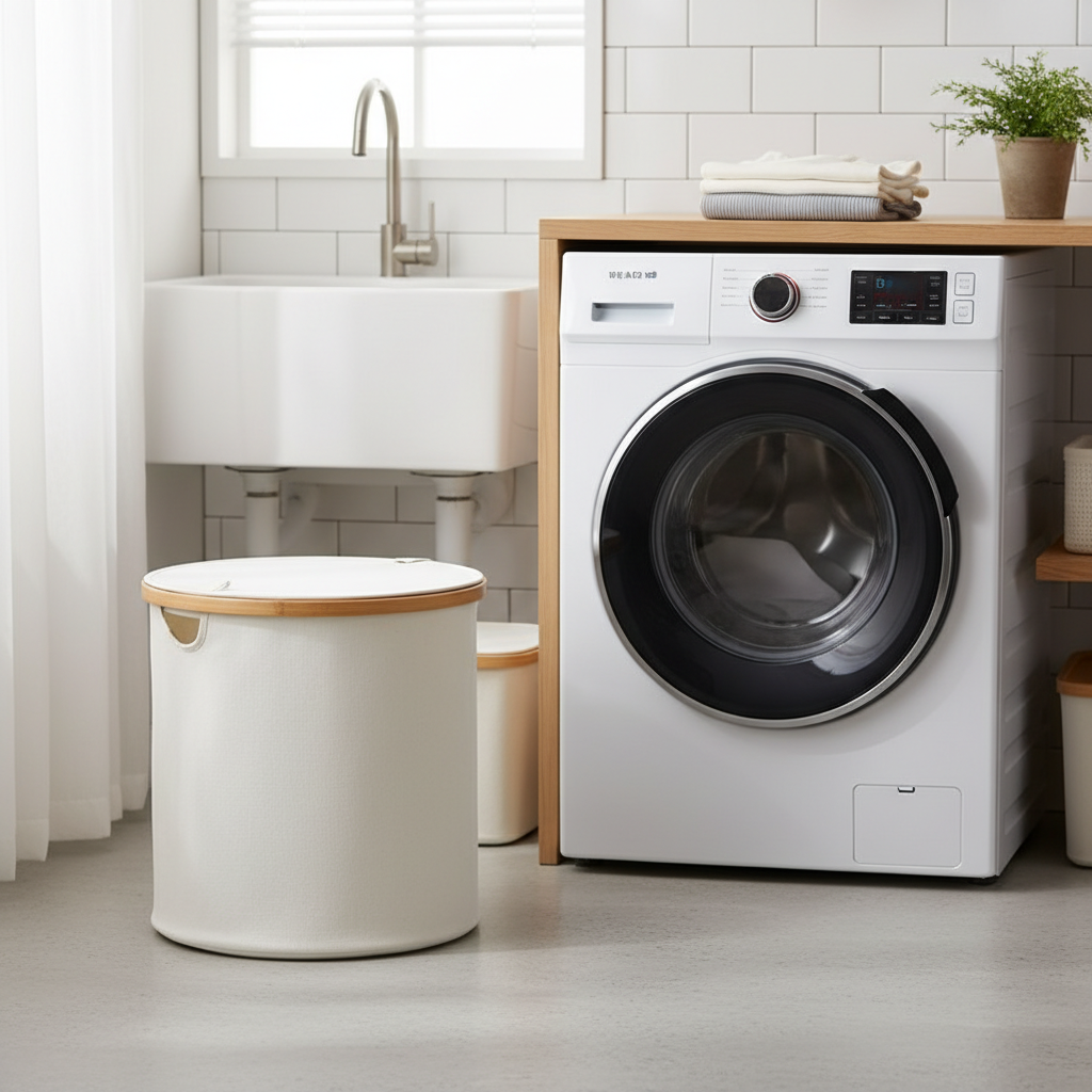 Natural bamboo and premium linen laundry basket - minimalist bedroom organizer