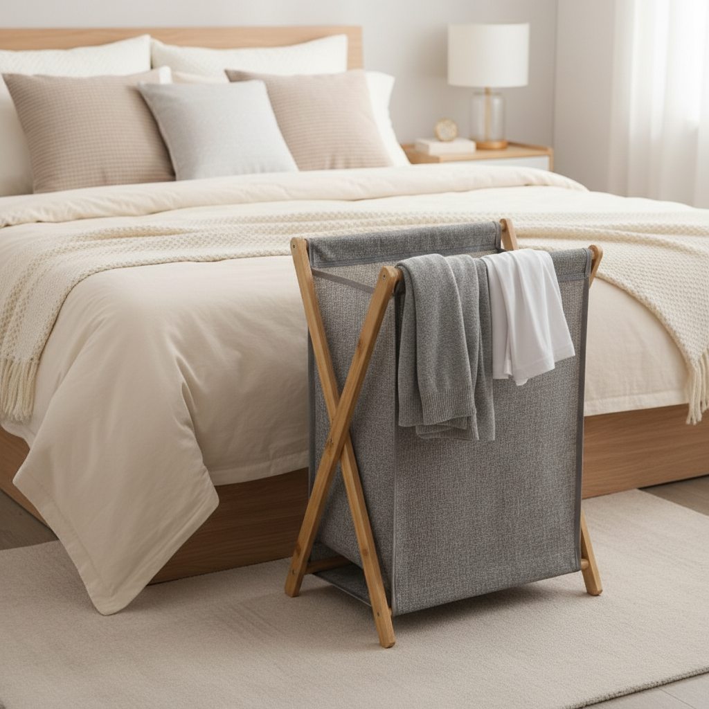 Scandi-Inspired X-Frame Laundry Hamper - Premium Cotton Linen Storage