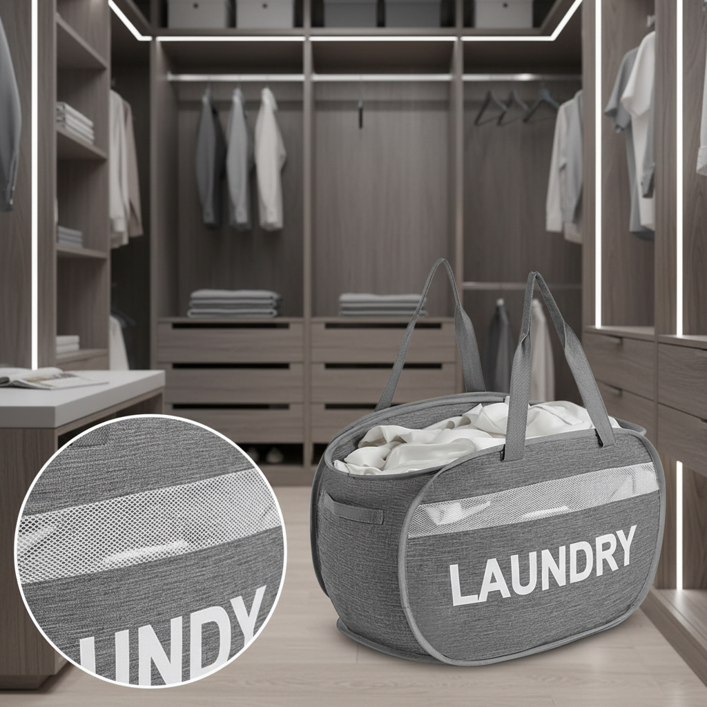 Portable Mesh Laundry Bag with Handles - Pop-up Hamper for Travel & Dorm