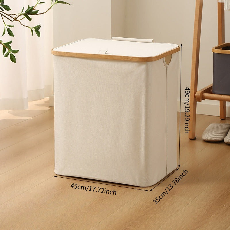 Scandi Foldable Laundry Basket with Bamboo Rim - Open Top & Lidded Options
