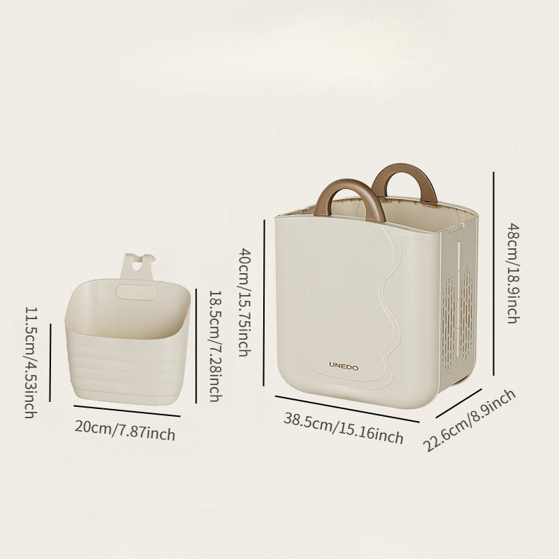 Wall-Mounted Foldable Laundry Basket with Side Pocket & Towel Bar
