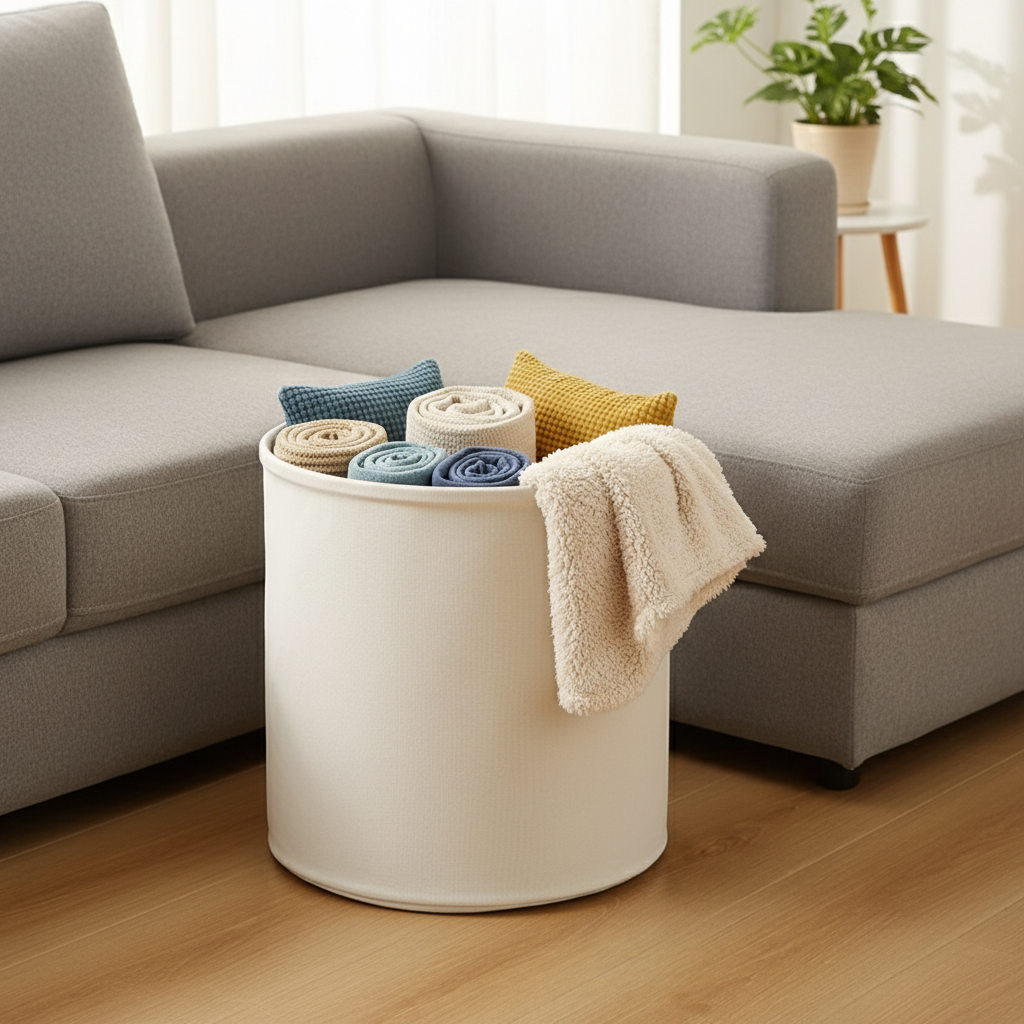 ZenHarmony | Scandi-Inspired Natural Bamboo & Premium Linen Laundry Hamper