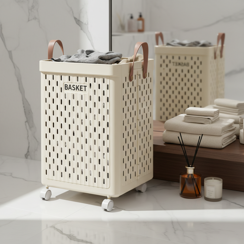 Rolling foldable laundry cart with handles - bathroom and closet organizer