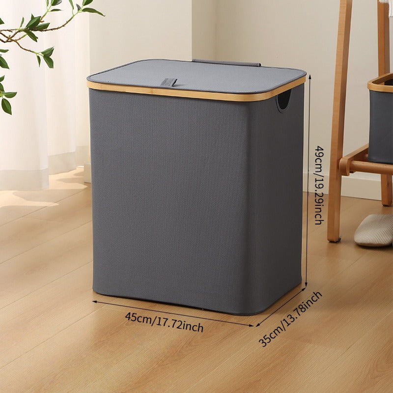 Scandi Foldable Laundry Basket with Bamboo Rim - Open Top & Lidded Options