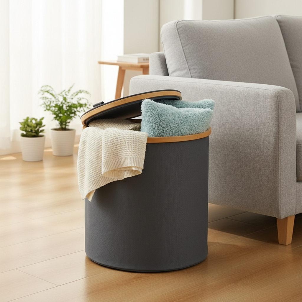 ZenHarmony | Scandi-Inspired Natural Bamboo & Premium Linen Laundry Hamper