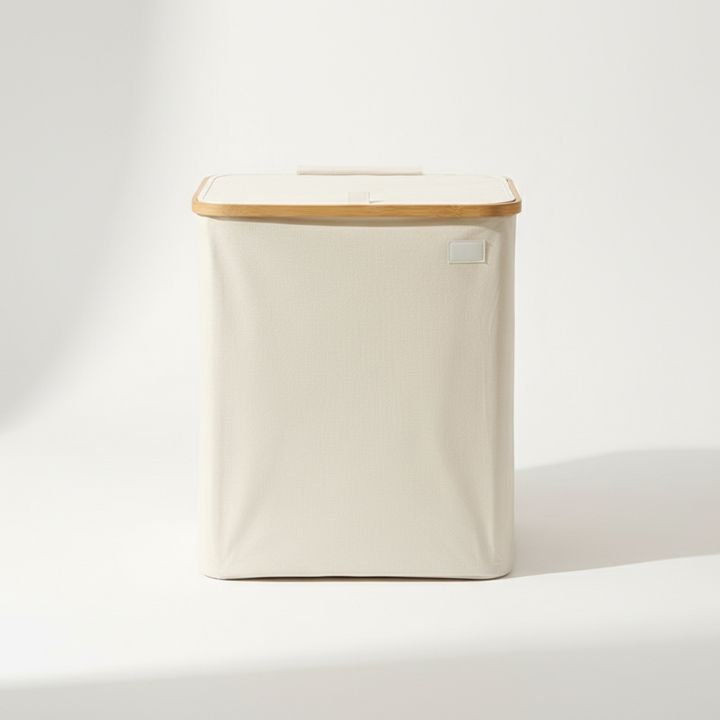 Scandi Foldable Laundry Basket with Bamboo Rim - Open Top & Lidded Options