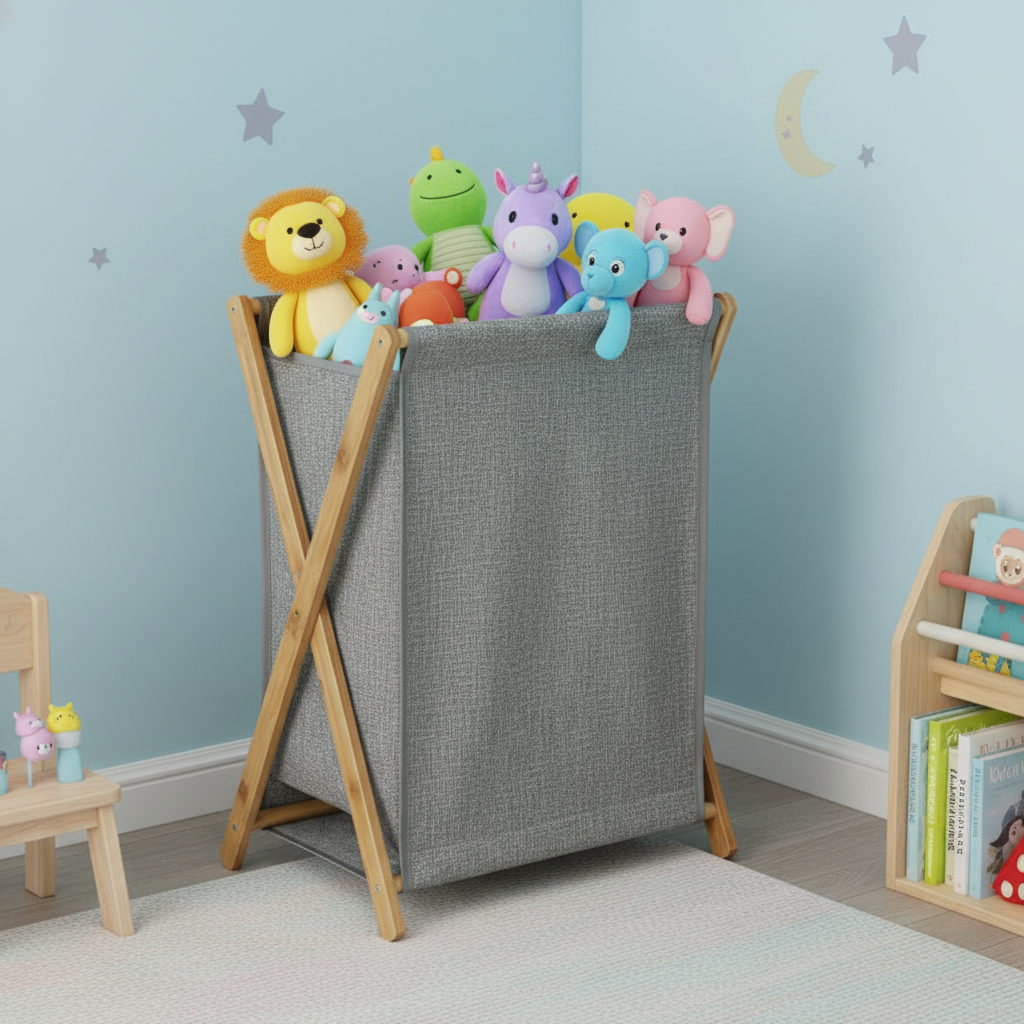 Scandi-Inspired X-Frame Laundry Hamper - Premium Cotton Linen Storage
