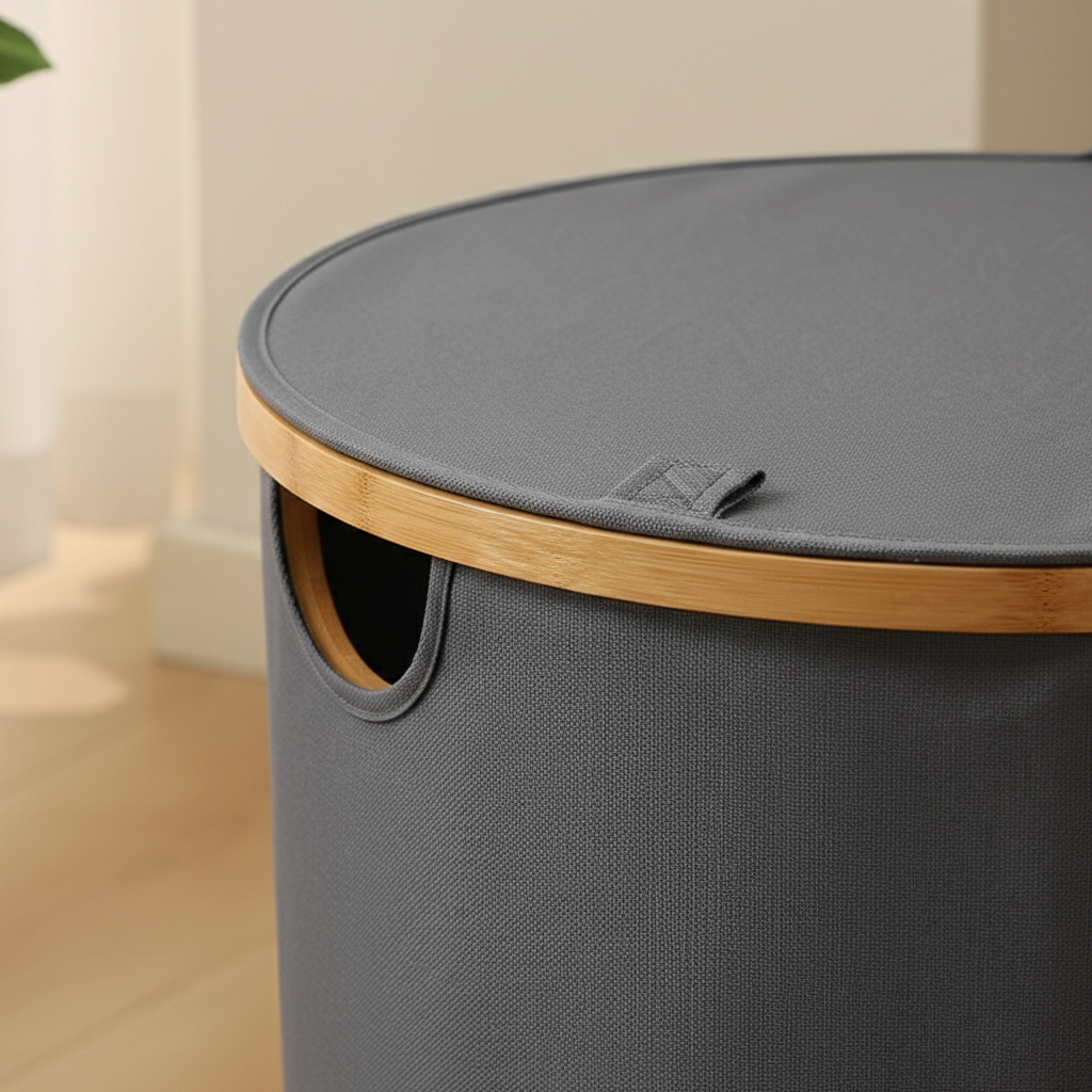 ZenHarmony | Scandi-Inspired Natural Bamboo & Premium Linen Laundry Hamper