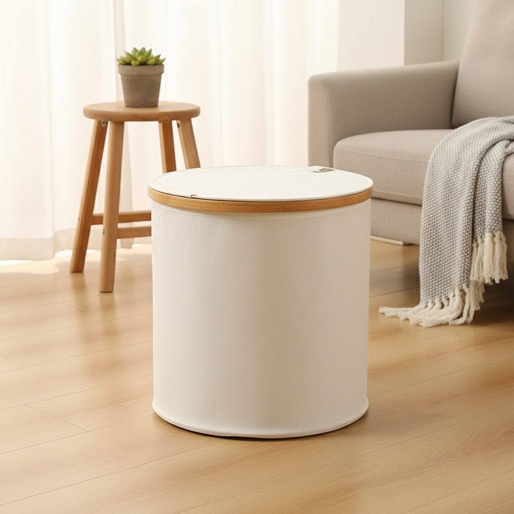 ZenHarmony | Scandi-Inspired Natural Bamboo & Premium Linen Laundry Hamper