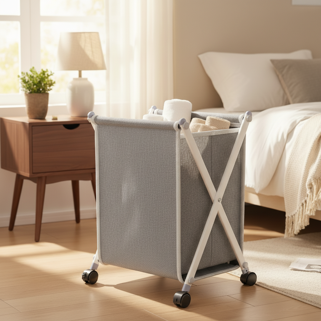 X-Frame Rolling Laundry Basket - Foldable with Wheels