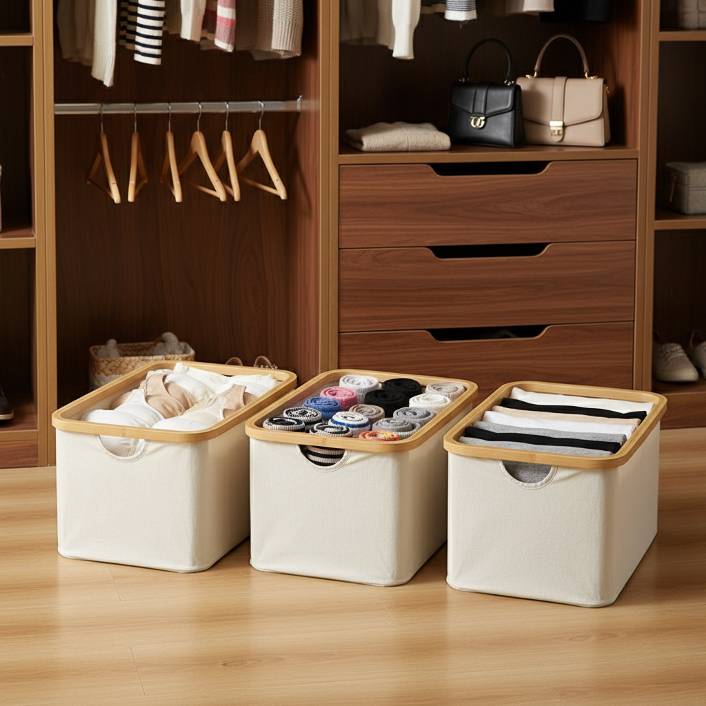 ZenHarmony natural bamboo and Oxford fabric storage organizer - premium home decor