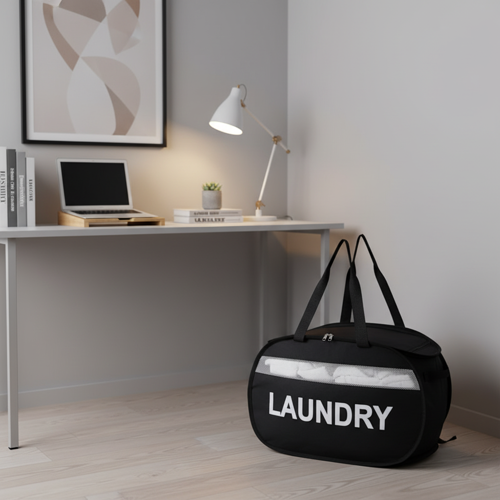 Portable Mesh Laundry Bag with Handles - Pop-up Hamper for Travel & Dorm