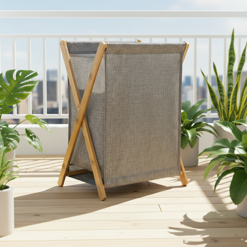 Scandi-Inspired X-Frame Laundry Hamper - Premium Cotton Linen Storage