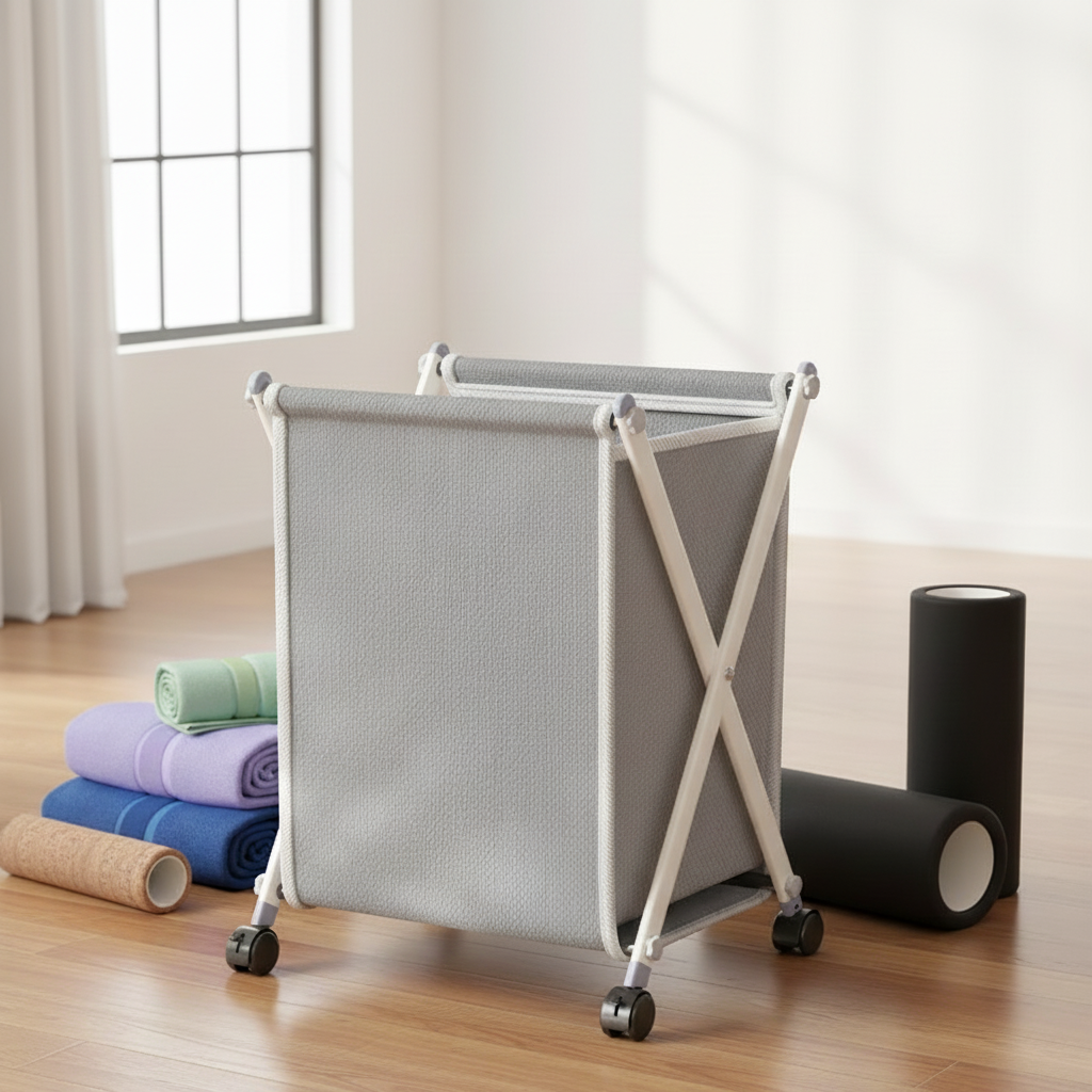 X-Frame Rolling Laundry Basket - Foldable with Wheels