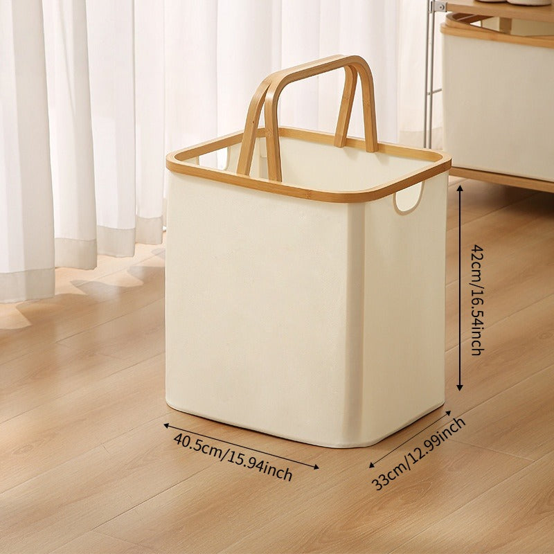 Scandi Foldable Laundry Hamper with Bamboo Handles - Oxford Fabric Storage