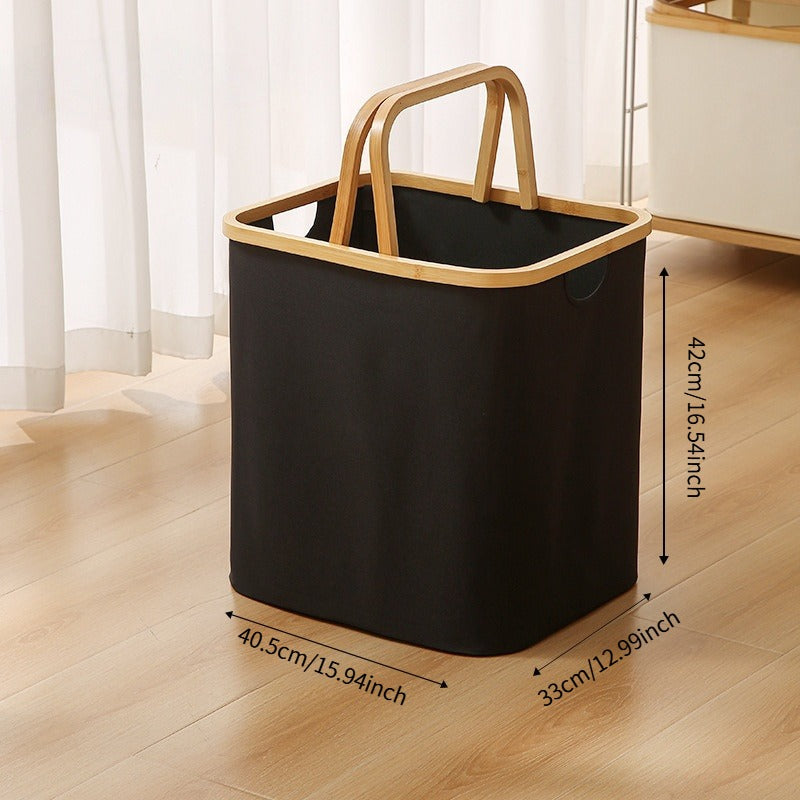 Scandi Foldable Laundry Hamper with Bamboo Handles - Oxford Fabric Storage