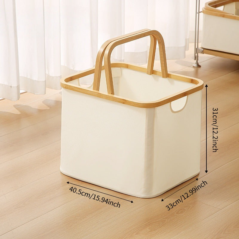 Scandi Foldable Laundry Hamper with Bamboo Handles - Oxford Fabric Storage
