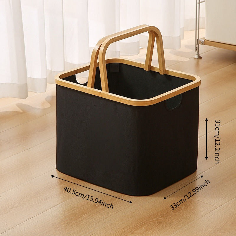 Scandi Foldable Laundry Hamper with Bamboo Handles - Oxford Fabric Storage