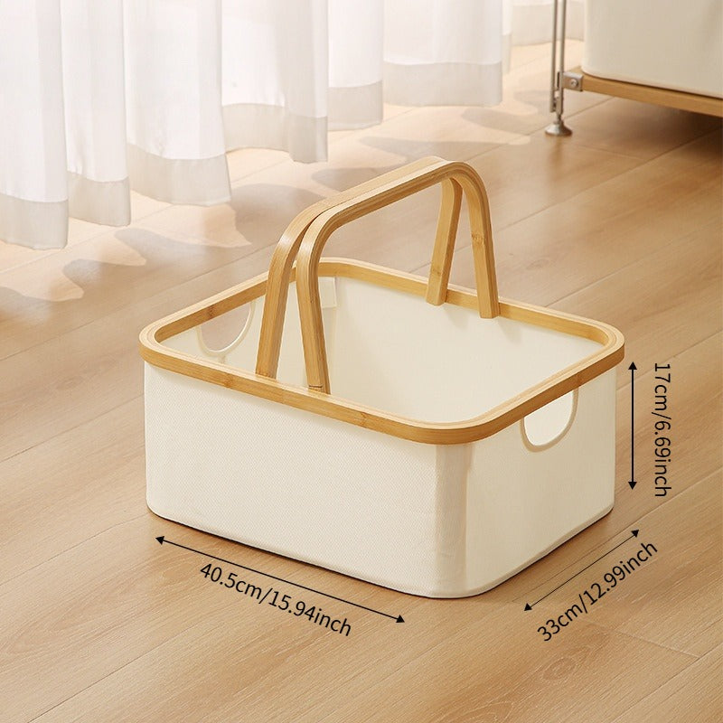 Scandi Foldable Laundry Hamper with Bamboo Handles - Oxford Fabric Storage