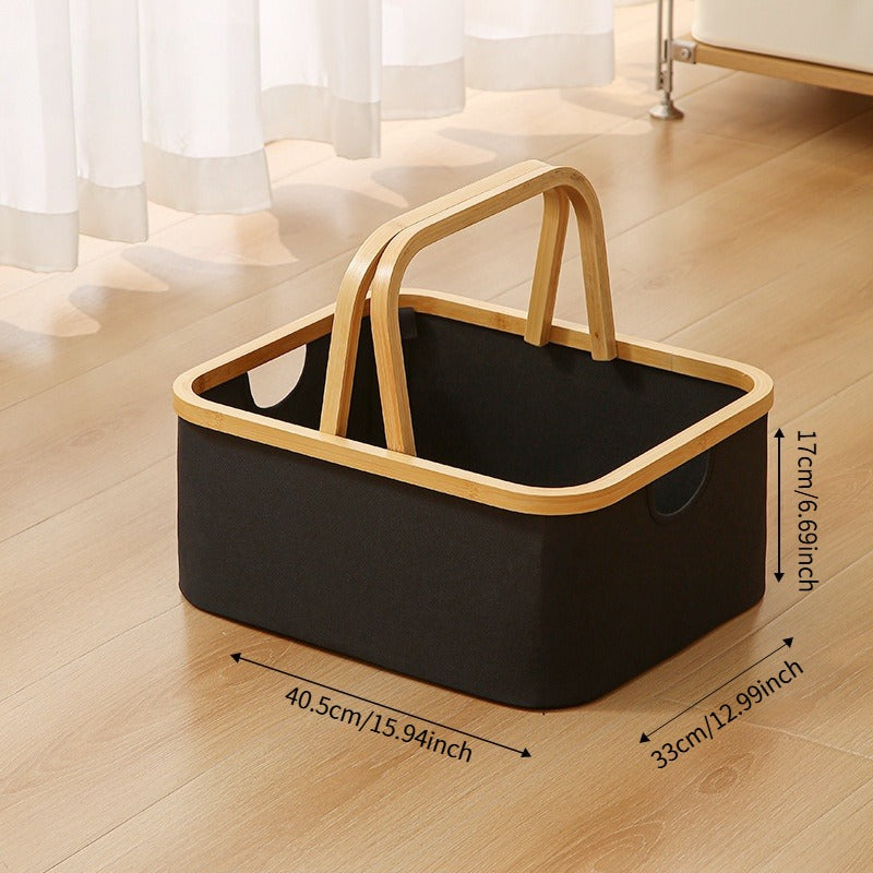 Scandi Foldable Laundry Hamper with Bamboo Handles - Oxford Fabric Storage