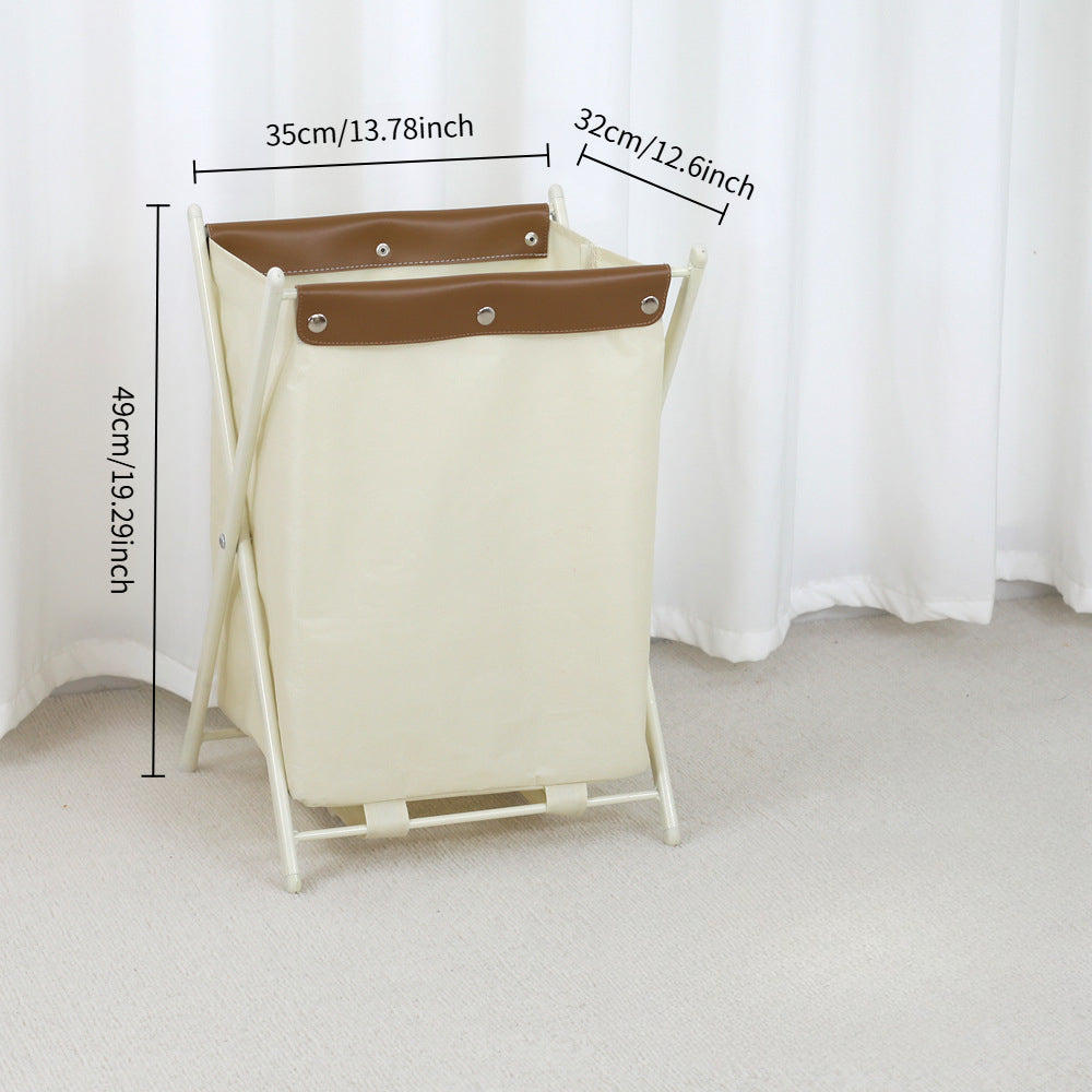 Foldable Canvas Laundry Hamper with Leather Trim