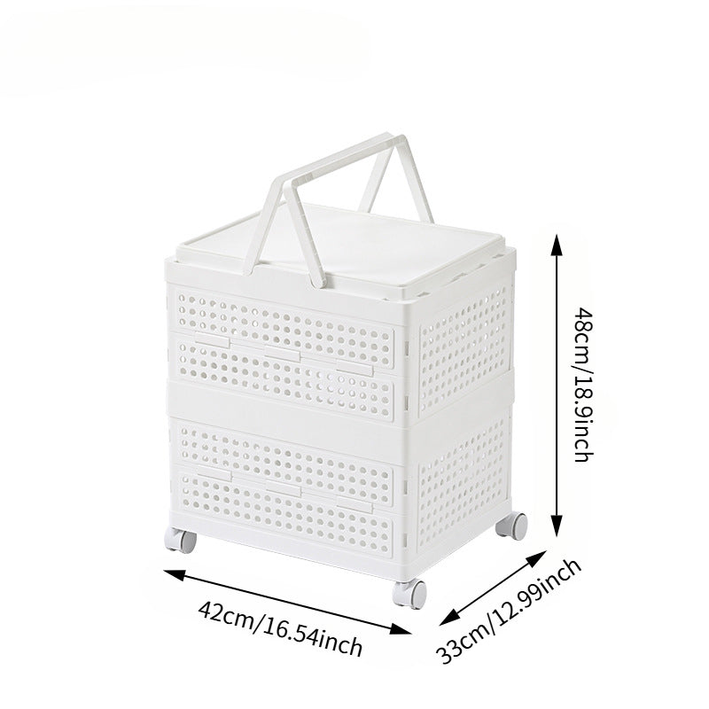 Foldable Rolling Storage Cart with Lid & Handle