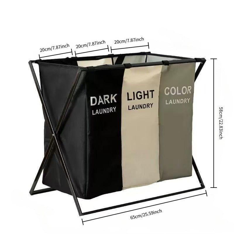 3-Compartment Laundry Sorter Basket - Closet & Bathroom Organizer