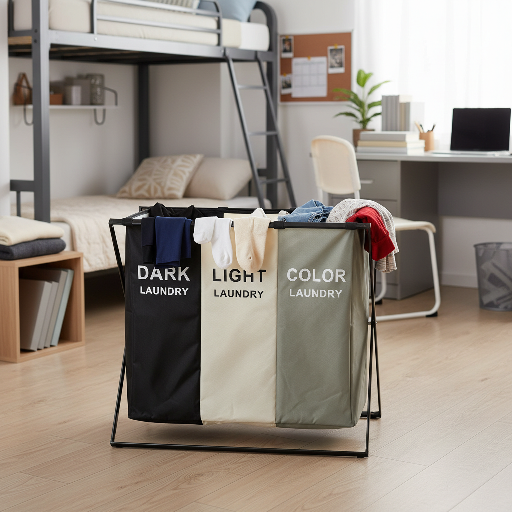 3-section laundry sorter basket - bedroom and closet storage organizer